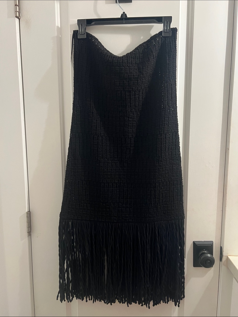 Anthropologie Black Knit Midi Dress with Fringe Hem